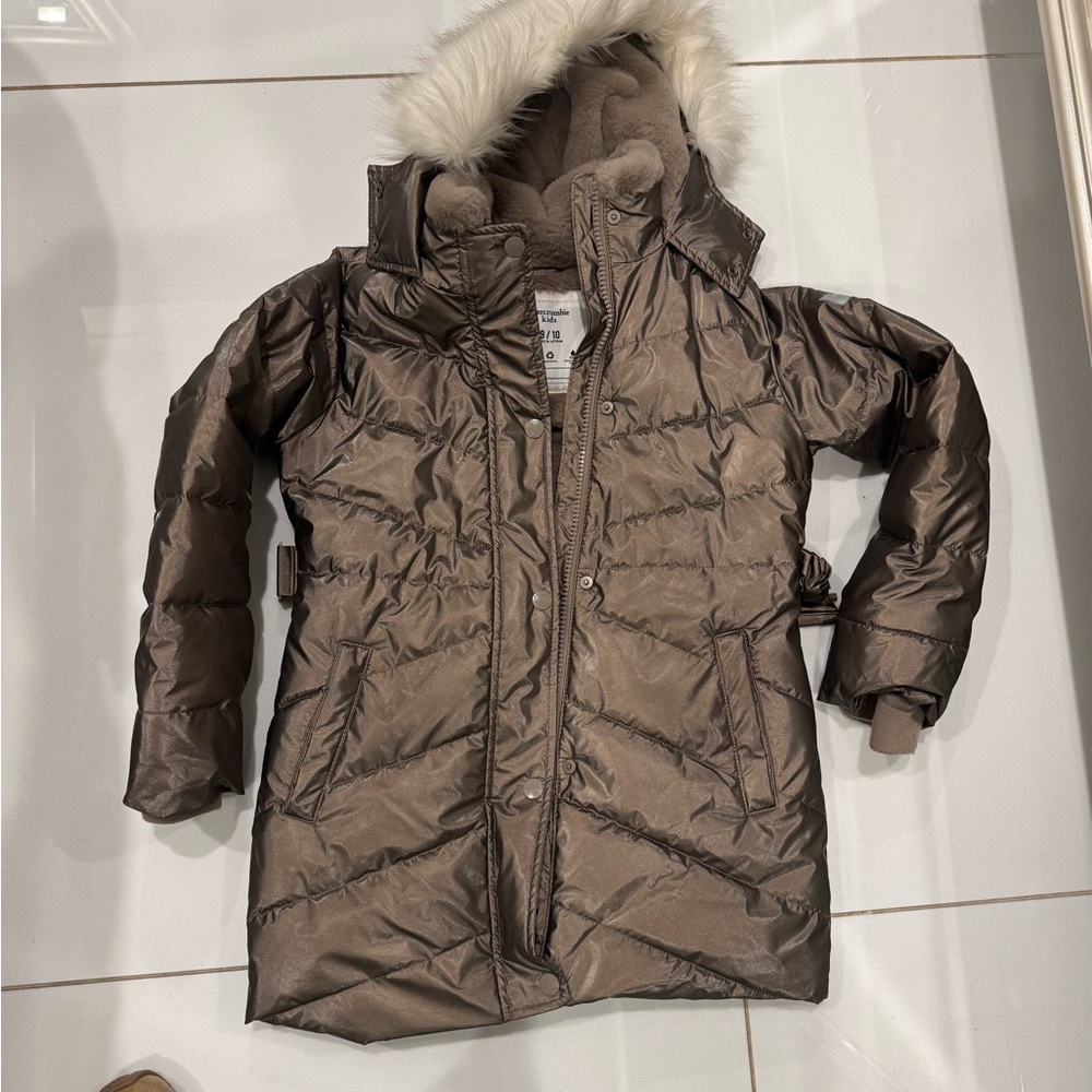 Abercrombie Kids Brown Puffer Jacket with Faux Fur Hood